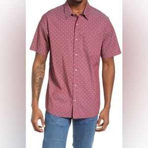 Travis Mathew Dark Red All Over Print Casual Button Up Shirt Mens Medium